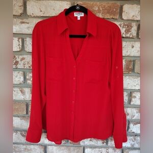 Express Women's Red Chiffon Portifino Career Button Down Long Sleeve Shirt Sz M